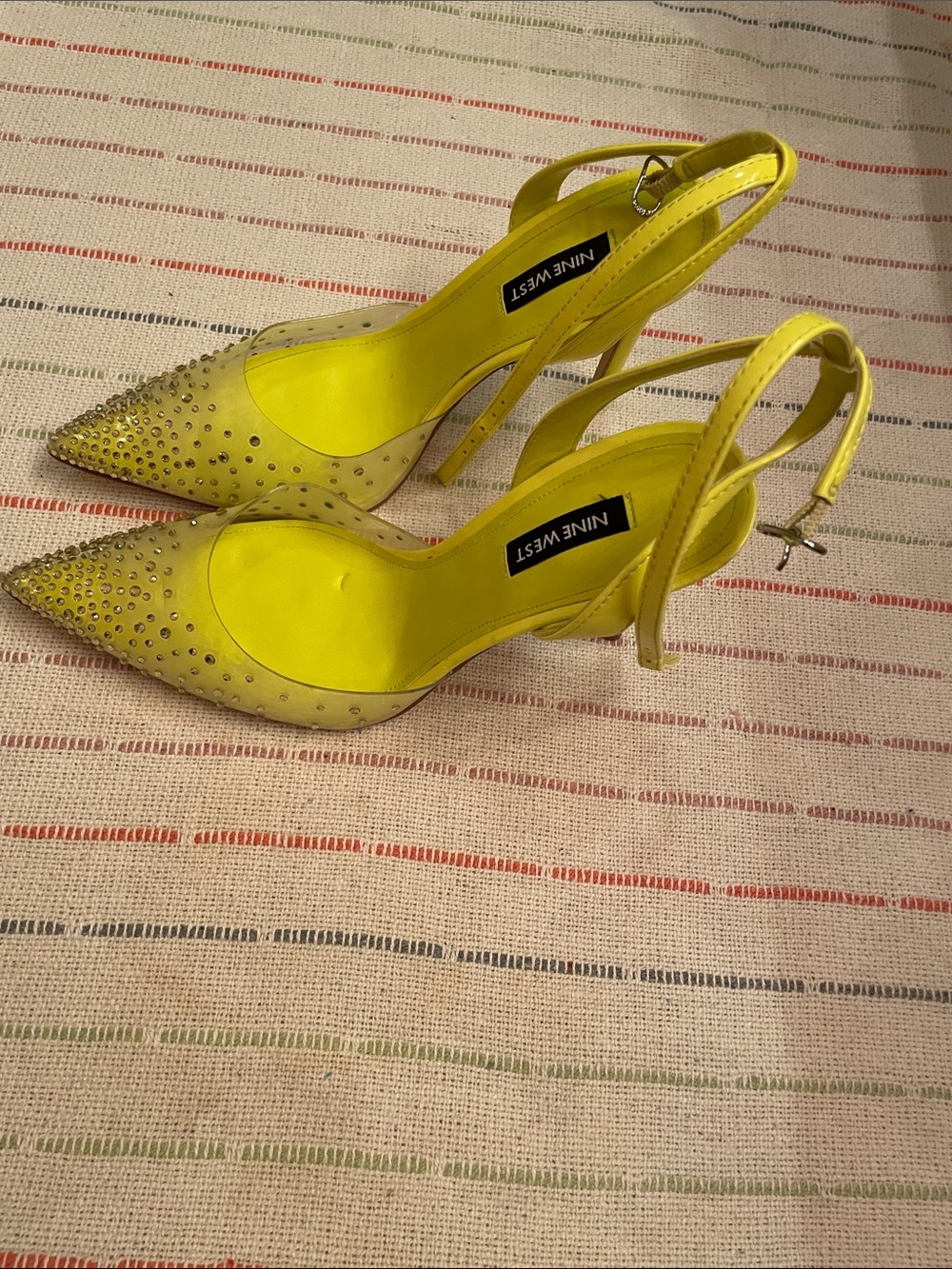Nine West Chartreuse Pointed-Toe Slingback Heels with Crystals - Picture 6 of 12